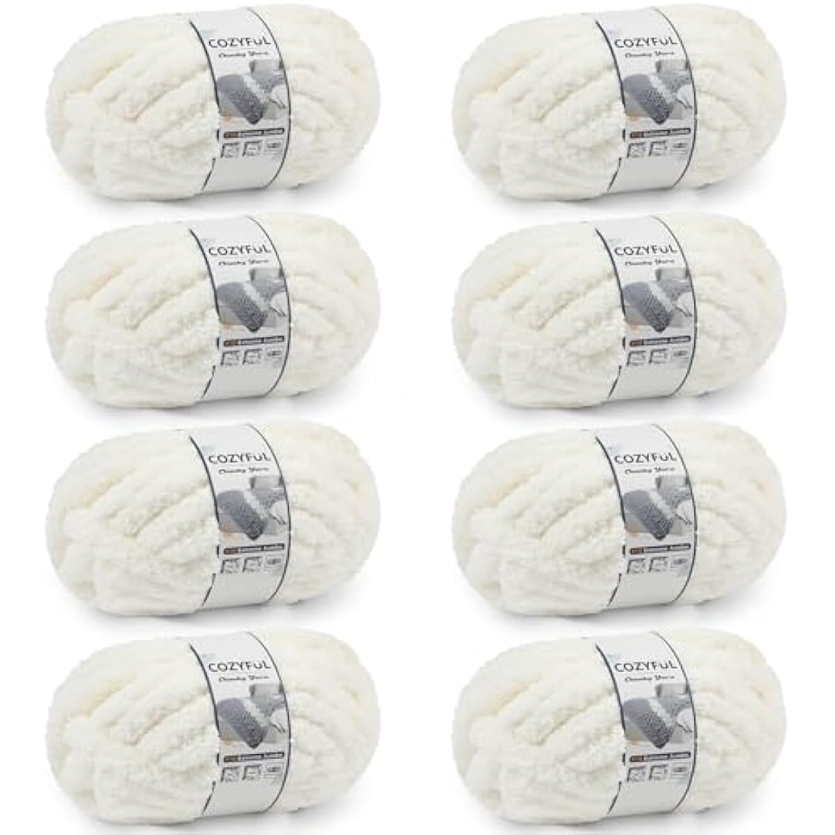 Chunky Yarn for Hand Knitting - #10 Chunky Chenille Yarn, Jumbo Big Thick Chunky Yarns for Crocheting, Super Bulky Chunky Knit Blanket Yarns, 8 Skein (25 yds 8 oz Each Skein), Cream