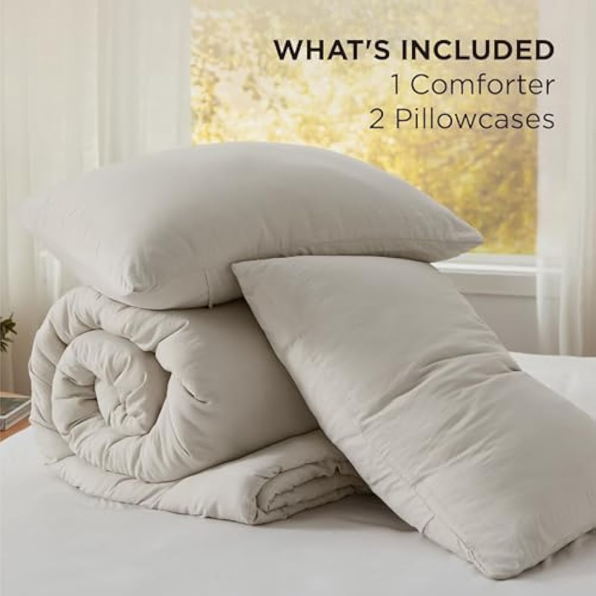 Bedsure King Comforter Set, Beige Soft Prewashed Bedding for All Seasons, 3 Pieces GentleSoft™ Bed Set, 1 Lightweight Comforter (104"x90") and 2 Pillowcases (20"x36")