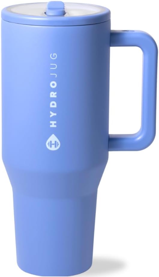 HydroJug Traveler - 32 oz Water Bottle with Handle & Flip Straw - Fits in Cup Holder, Leak Resistant Tumbler-Reusable Insulated Stainless Steel & Rubber Base - Gifts for Women & Men, Pink Sand