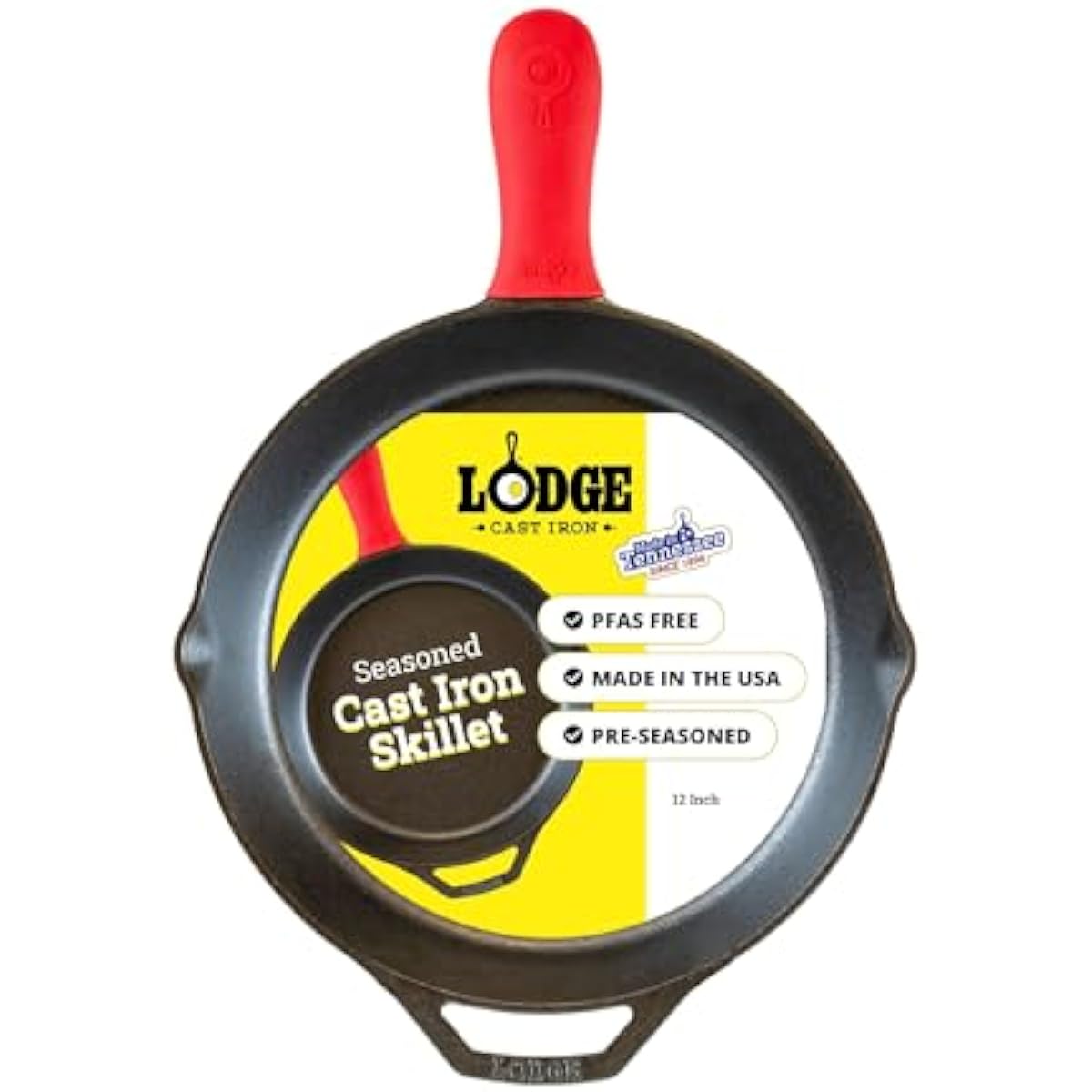 Lodge Seasoned Cast Iron Skillet - Quality Frying Pan for the Stove, Oven, Grill & Campfire - Includes Silicone Hot Handle Holder - Non-Toxic, Nonstick & Long-Lasting - 12 Inches