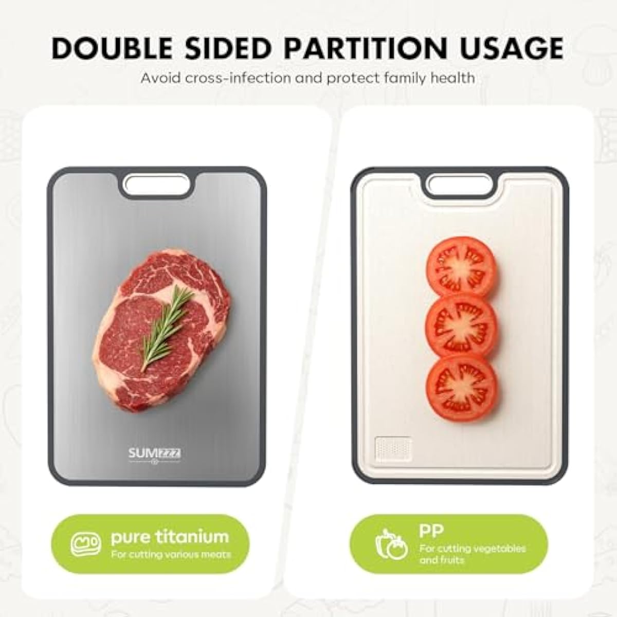 Sumzzz Titanium Cutting Board for Kitchen, Cutting Board Double Sided Food Grade, Pure Titanium/PP, Easy to Clean Large Size 15”×10.3”