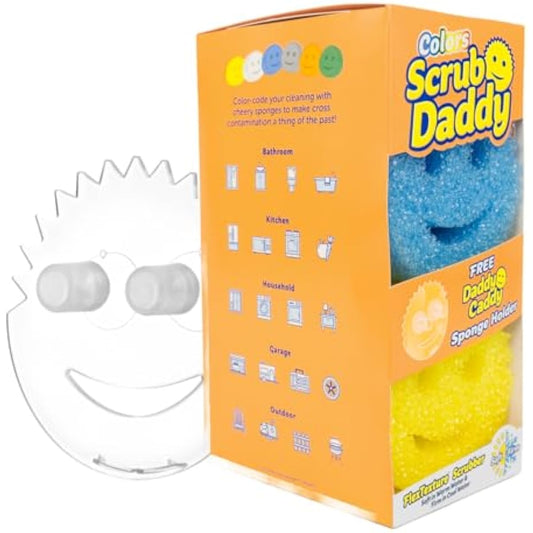 Scrub Daddy 6 Kitchen Sponges & 1 Daddy Caddy Dish Sponge Holder - BPA Free & Made with Polymer Foam - Stain & Odor Resistant, Scratch-Free Multipurpose Scrubbers