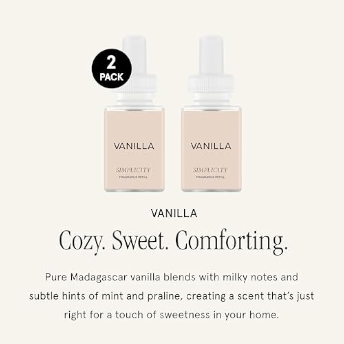 Pura & Simplicity Home Scent Refill - Smart Air Diffuser - Up to 120-Hours of Luxury Fragrance per Refill - Home Essential - Clean & Safe Diffuser Fragrance - 2 Pack, Vanilla