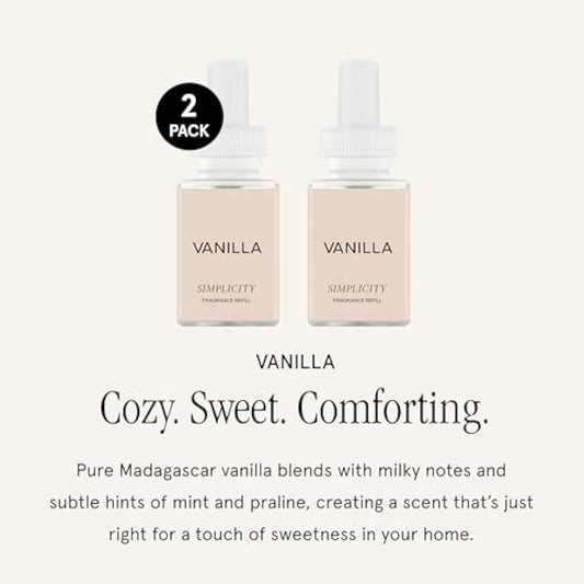 Pura & Simplicity Home Scent Refill - Smart Air Diffuser - Up to 120-Hours of Luxury Fragrance per Refill - Home Essential - Clean & Safe Diffuser Fragrance - 2 Pack, Vanilla