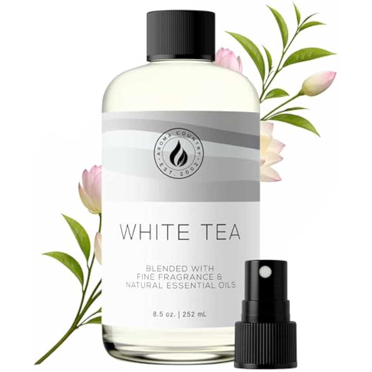 Aroma Country White Tea Diffuser Oil - Luxury Essential Oils for Diffuser Refill & Air Freshener Room Spray, Long-Lasting, Natural Home Fragrance and Hotel Scent for Diffusers & Machines (8.5 Fl Oz)