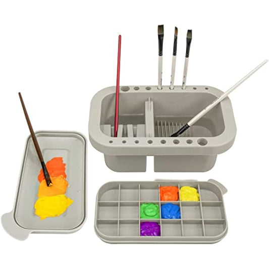 MyLifeUNIT Paint Brush Cleaner, Paint Brush Holder and Organizers with Palette for Acrylic, Watercolor, and Water-Based Paints (Grey)
