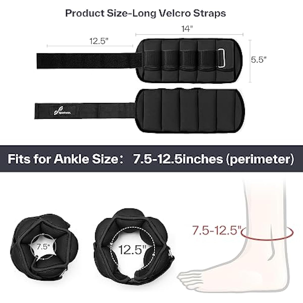 Sportneer Adjustable Ankle Weights Set - 1 Pair (2-10 lbs) Removable Sandbags for Women & Men, Comfortable Neoprene Leg Weights for Walking, Running, Pilates, Yoga, Home Workout & Physical Therapy