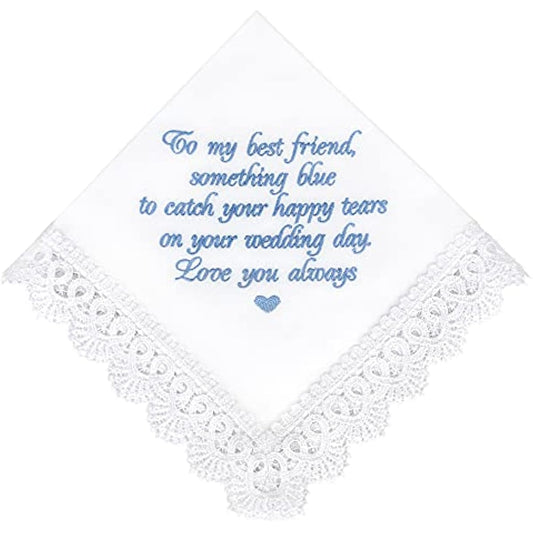 Something Blue for Bride Gift from Maid of Honor Best Friend Wedding Bridesmaid Handkerchief Blue Hankerchief Bridal Shower New Borrowed Old Embroidered