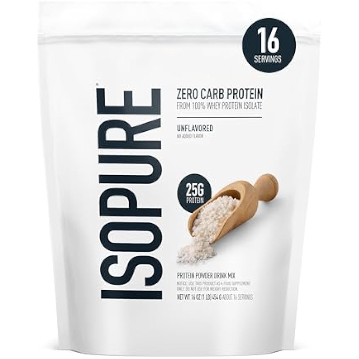 Isopure Zero Carb 100% Pure Whey Isolate Protein Powder, Gluten Free, with Vitamins, Unflavored, 25g Protein Per Serving, 1 Lb, 16 Servings (Packaging May Vary)