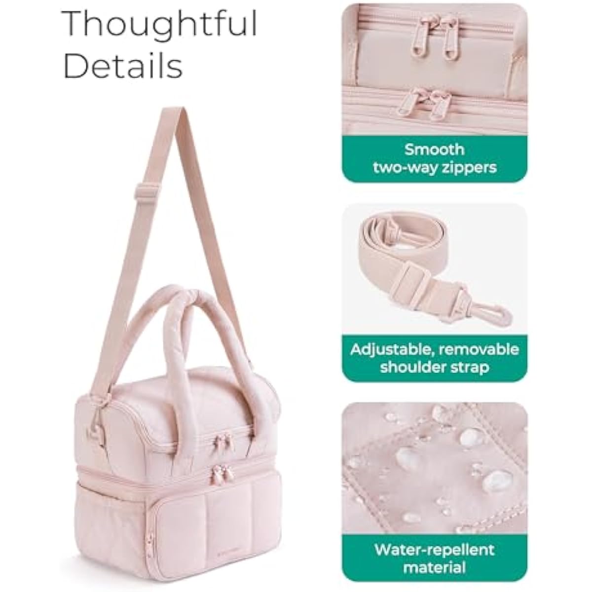 BAGSMART Lunch Bag Women, Double Deck Insulated Lunch Box, Quilted Puffer Lunch Tote, Leakproof, Durable & Reusable Large Lunch Cooler For Work Picnic Travel Meal Prep, Camel