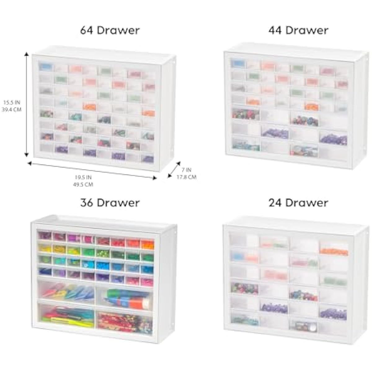 IRIS USA Small Parts Storage Cabinet, Made in USA, 44-Drawer Organizer for Screws, Nuts, Bolts, Electronics, Hardware, Beads, Crafts, Stackable Garage Storage, Teacher Toolbox, Scrapbook Art – White