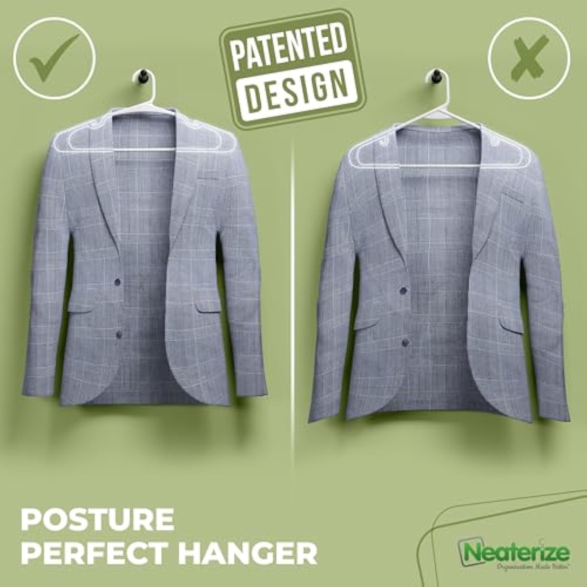 NEATERIZE Clothes Hangers Plastic 100 Pack for Adults - Plastic Hangers, The Perfect Coat Hanger and Space Saving Clothes Hangers for Closet - White Hangers