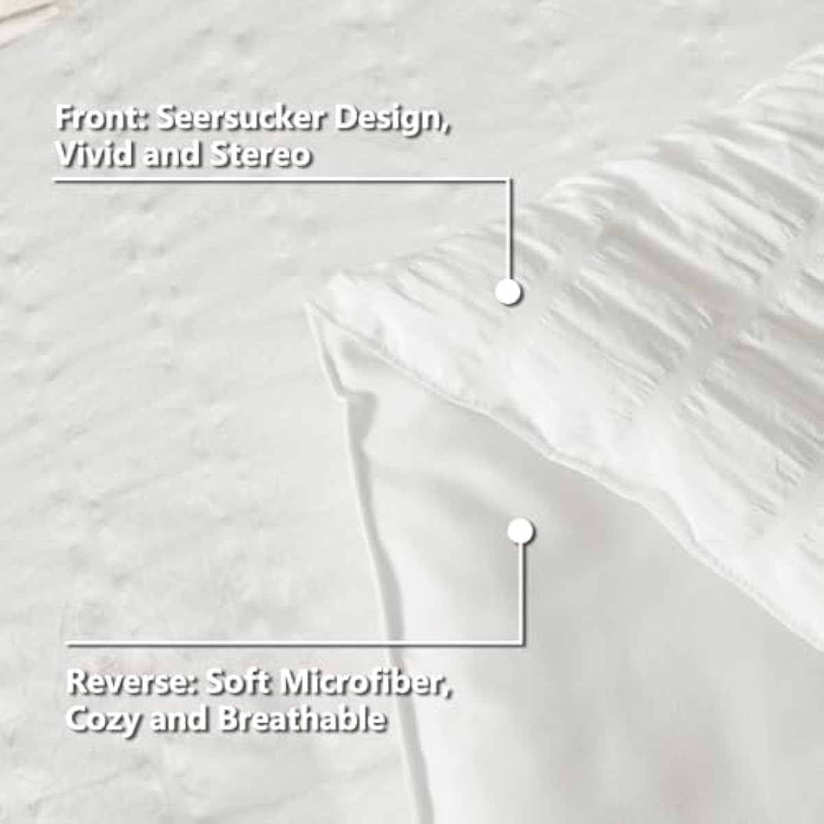 CozyLux Queen Comforter Set White Seersucker 7 Pieces Bed in a Bag Queen Comforter Set with Sheets, Luxury Soft Bedding Set with Down Alternative Comforter, Sheets, Pillowcases & Shams for All Seasons