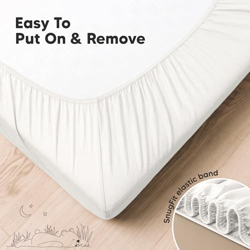 KeaBabies 2-Pack Organic Crib Sheets for Boys, Girls - 52x28 Fitted Crib Mattress Sheet Neutral, Breathable Jersey Cotton Cover for Baby Bed, Toddler Mattress, Soft & Cute Prints (Soft White)
