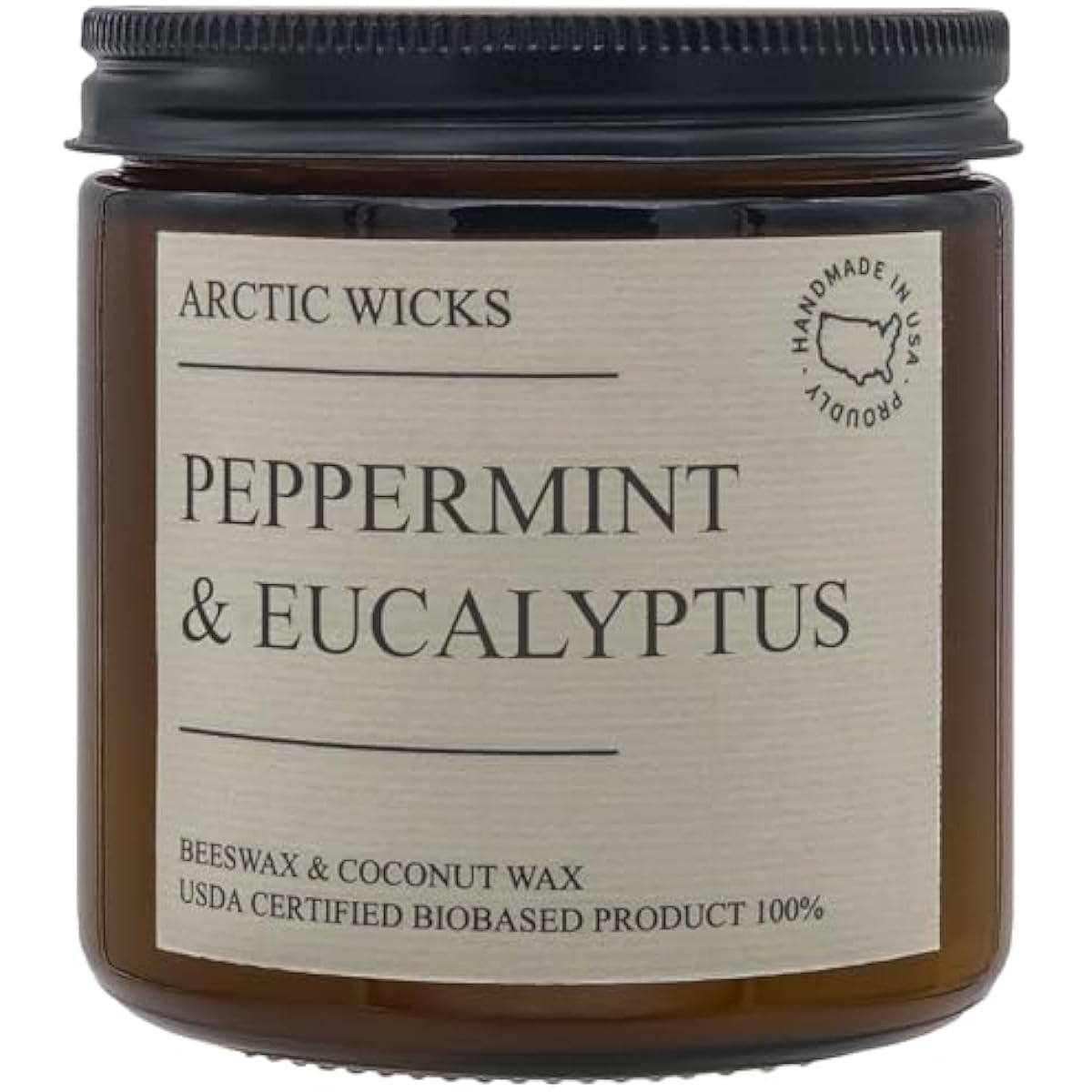 Peppermint & Eucalyptus Candle | Arctic Wicks Non Toxic Coconut Beeswax Candles | Natural Coconut Beeswax 16oz Amber Jar | Spa Wellness Candles Wax Non-Toxic Clean Burn 100% USDA Certified Biobased