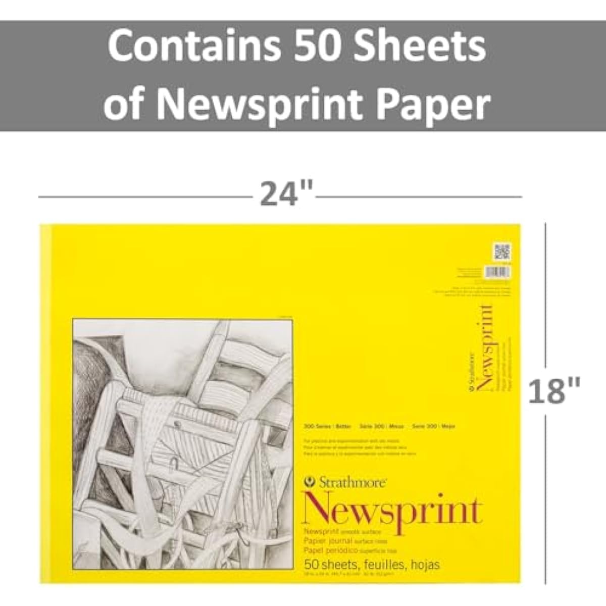 Strathmore Smooth Newsprint Paper Pad 18"X24"-50 Sheets -307018