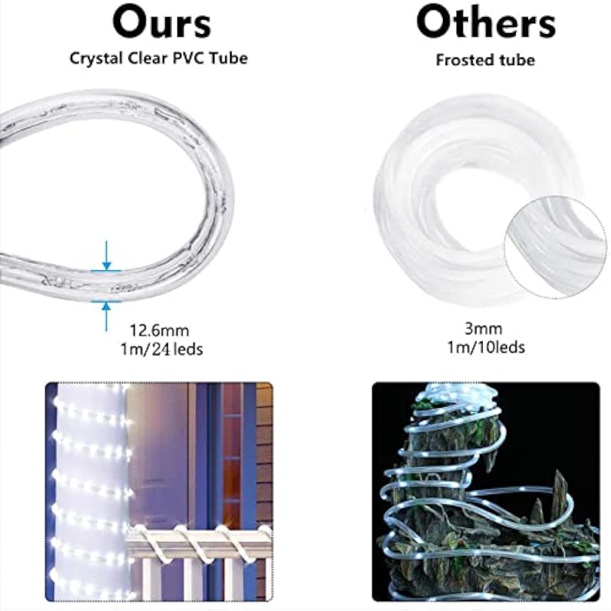 100ft LED Rope Lights Outdoor, 720 LED Connectable and Flexible Tube Lights with 8 Modes, Waterproof LED Rope Lighting for Garden, Patio, Pool, Bedroom, Party, Indoor Outdoor Decoration (Warm White)