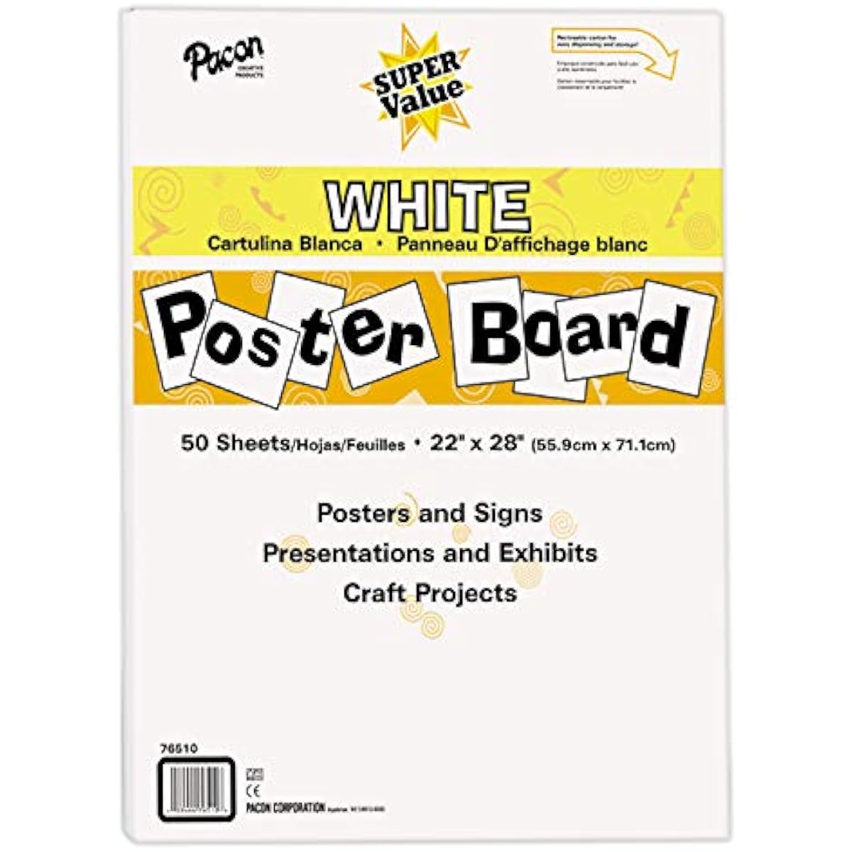 Pacon Super Value Poster Board, 22"X28", White, 50 Sheets