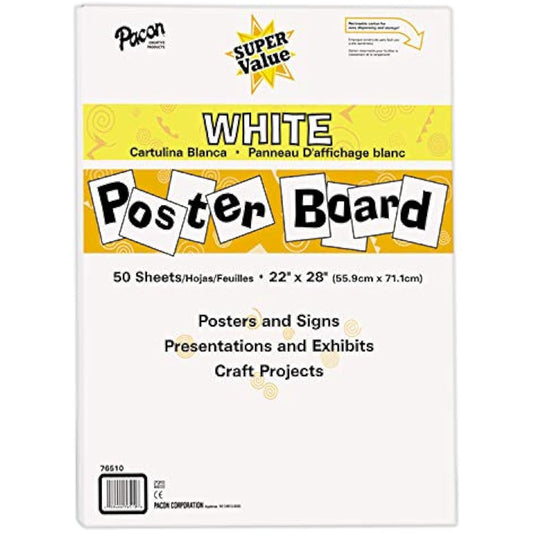 Pacon Super Value Poster Board, 22"X28", White, 50 Sheets