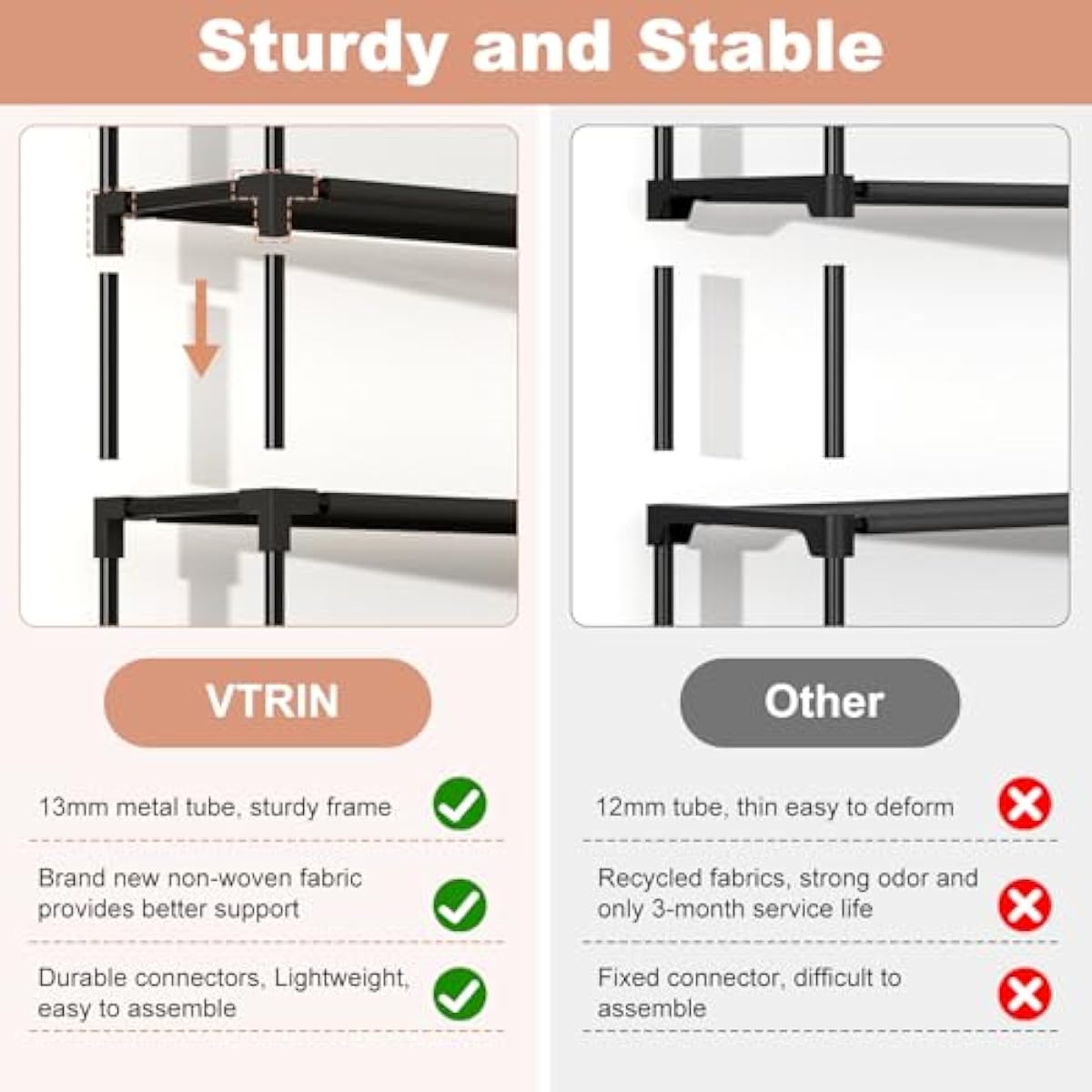 VTRIN 10 Tier Shoe Rack Tall Large Capacity Wide Shoe Organizer with Two Hooks Sturdy Metal Shoe Shelf for Entryway, Closet, Bedroom