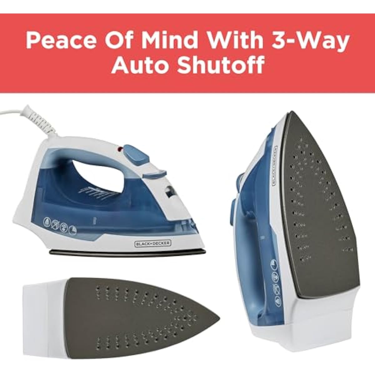 BLACK+DECKER Easy Steam Compact Iron for Clothes, Automatic Shutoff, Nonstick Plate, Light Weight, 1200 Watts