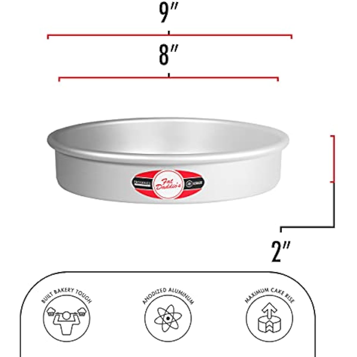 Fat Daddio's Anodized Aluminum Round Cake Pans, 2 Piece Set, 8 x 2 Inch