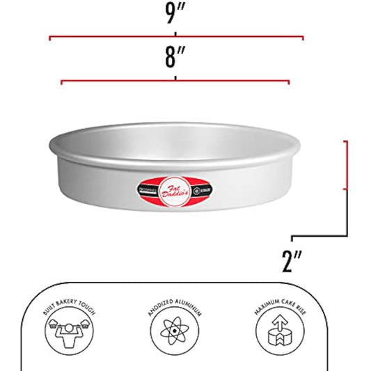 Fat Daddio's Anodized Aluminum Round Cake Pans, 2 Piece Set, 8 x 2 Inch