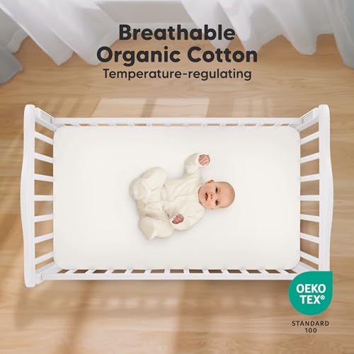 KeaBabies 2-Pack Organic Crib Sheets for Boys, Girls - 52x28 Fitted Crib Mattress Sheet Neutral, Breathable Jersey Cotton Cover for Baby Bed, Toddler Mattress, Soft & Cute Prints (Soft White)