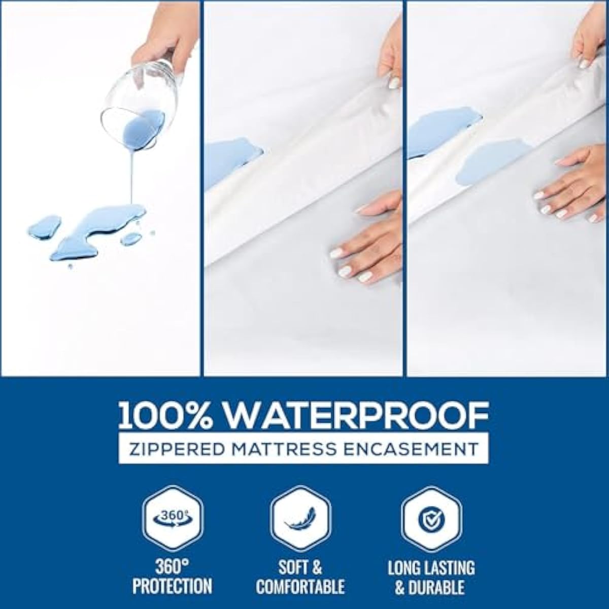 Utopia Bedding Mattress Protector Zippered Queen Size, 100% Waterproof Bed Bug and Dust Mite Proof Mattress Encasement, Absorbent 6 Sided Mattress Cover