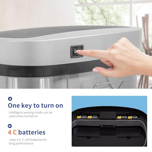 BestOffice | 13 Gallon Trash Can with Lid | Automatic Touchless Garbage Can | Odor Control | Modern Oval Design | Easy to Clean | Stainless Steel | Fits Any Kitchen, Bathroom, Office or Home