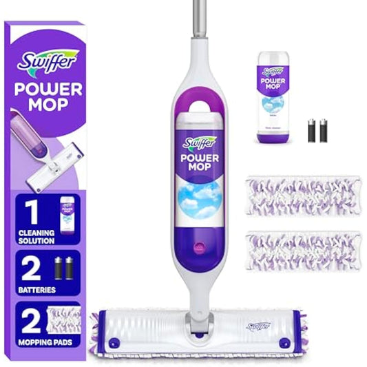 Swiffer PowerMop Multi-Surface Mop Kit for Floor Cleaning, Fresh Scent, Mopping Kit Includes PowerMop, 2 Mopping Pad Refills, 1 Floor Cleaning Solution with Fresh Scent and 2 Batteries