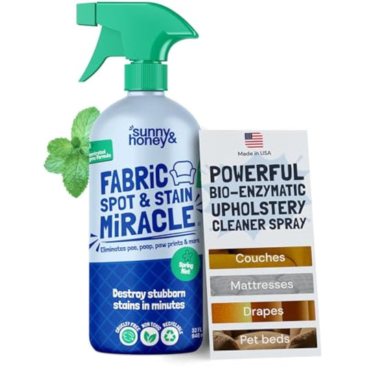 Sunny & Honey Upholstery Cleaner Spray - No Discoloration - Pet & Kid Safe Stain Remover - Multi-Surface Furniture & Sofa Cleaner Spray - Fast-Drying Pet Stain Remover (32 fl oz, Mint)