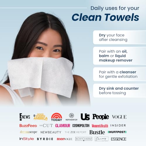 Clean Skin Club Clean Towels®, 100% USDA Biobased Face Towel, Disposable Face Towelette, Eczema Association Accepted, Makeup Remover Dry Wipes, Ultra Soft, 1 Pack, 25 Ct
