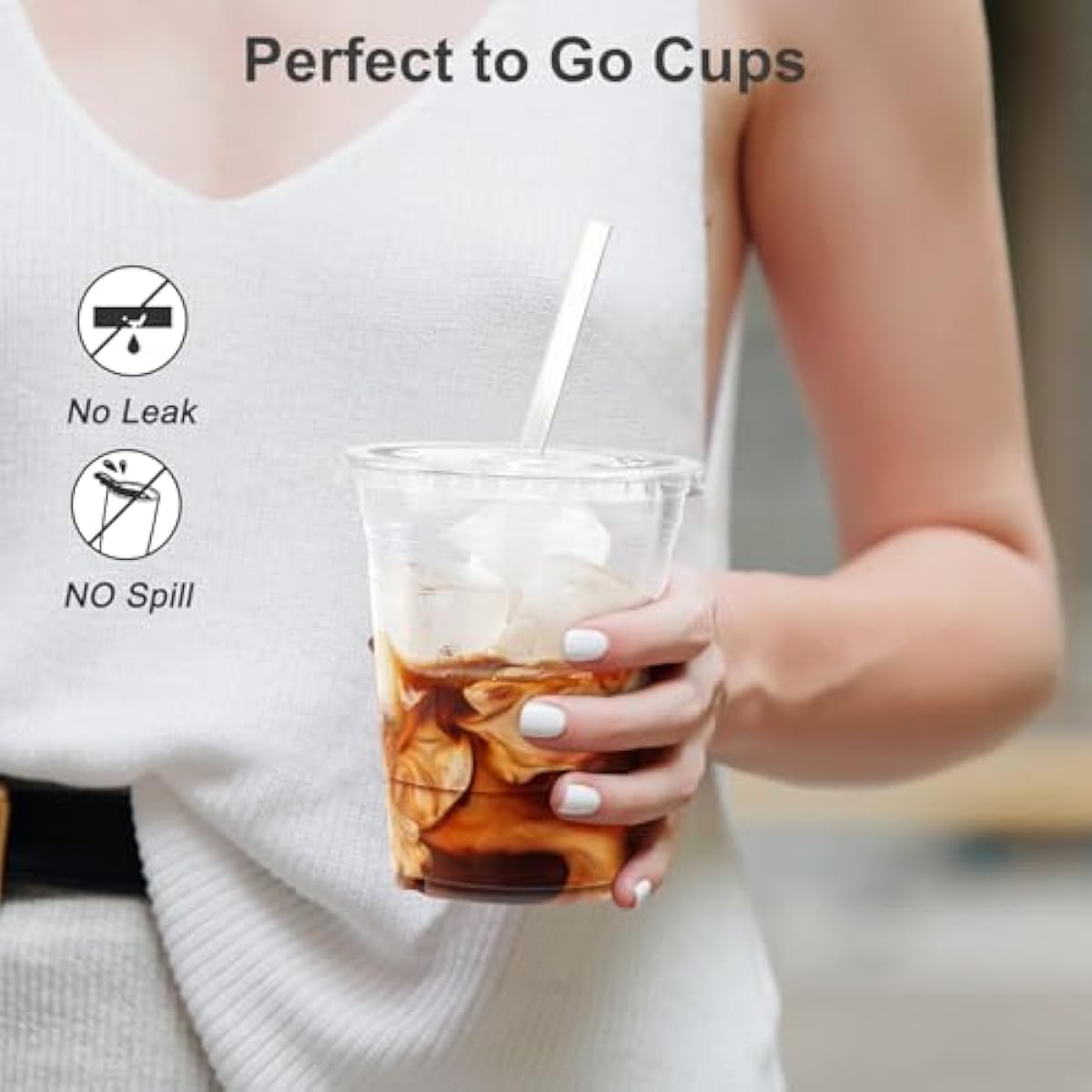 100 Pack 16 oz Clear Plastic Cups with Lids & Straws – Sturdy, Food-Safe Disposable Cups for Iced Coffee, Smoothies & Cold Drinks