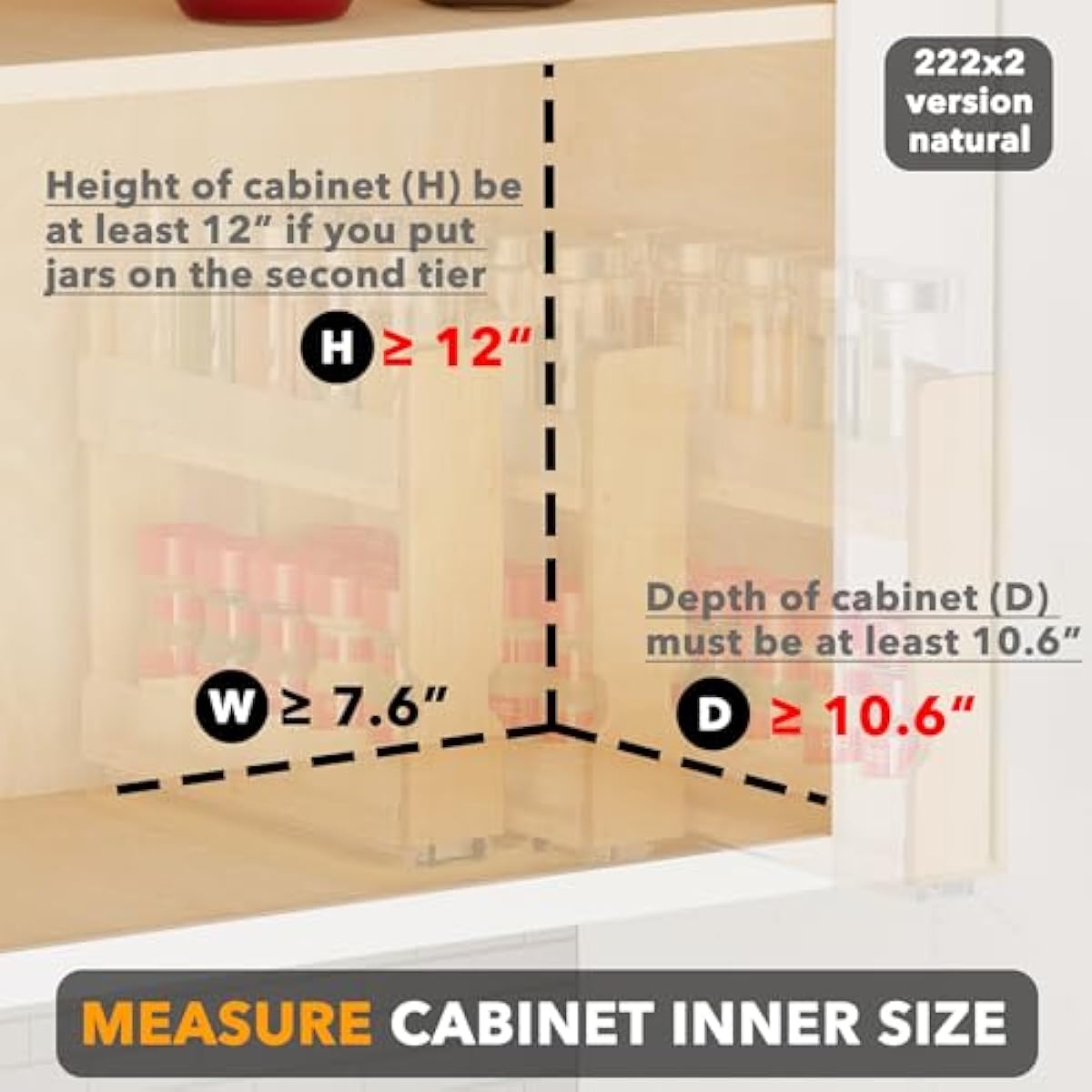 SpaceAid Bamboo Pull Out Spice Rack Organizer for Cabinet, Heavy Duty Slide Out Seasoning Kitchen Pantry Sliding Vertical Organization, 7.6" Wide, 3 Drawers(2" Wide), 2-Tier, Natural