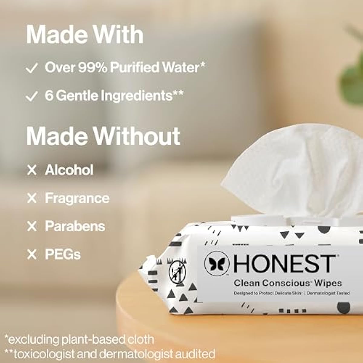 The Honest Company Baby Wipes for Sensitive Skin, Hypoallergenic, Fragrance-Free, Multi-Use, Pattern Play Design, 720 Count (8 Packs of 90)
