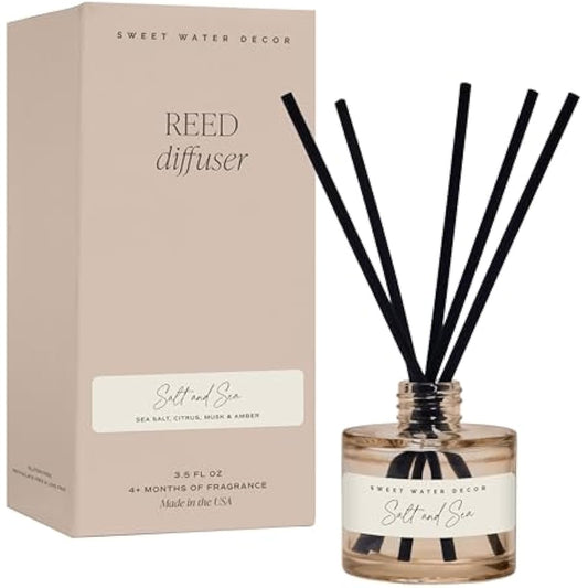 Sweet Water Decor Salt and Sea Reed Diffuser – Room Decor Aesthetic with Long-Lasting Premium Fragrance of Sea Salt, Citrus, Musk, and Amber for 4 Months – Ideal for Home Decor