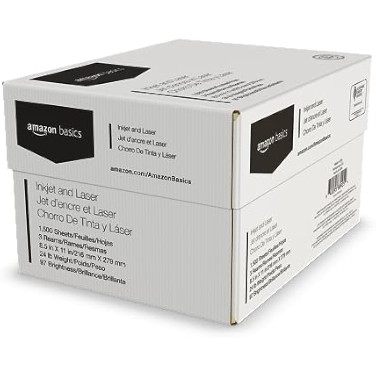 Amazon Basics Multipurpose Copy Printer Paper, 8.5 x 11 Inches, 24 lb Weight, 97 Bright White, 1500 Sheets (3 Packs of 500), for Inkjet and Laser