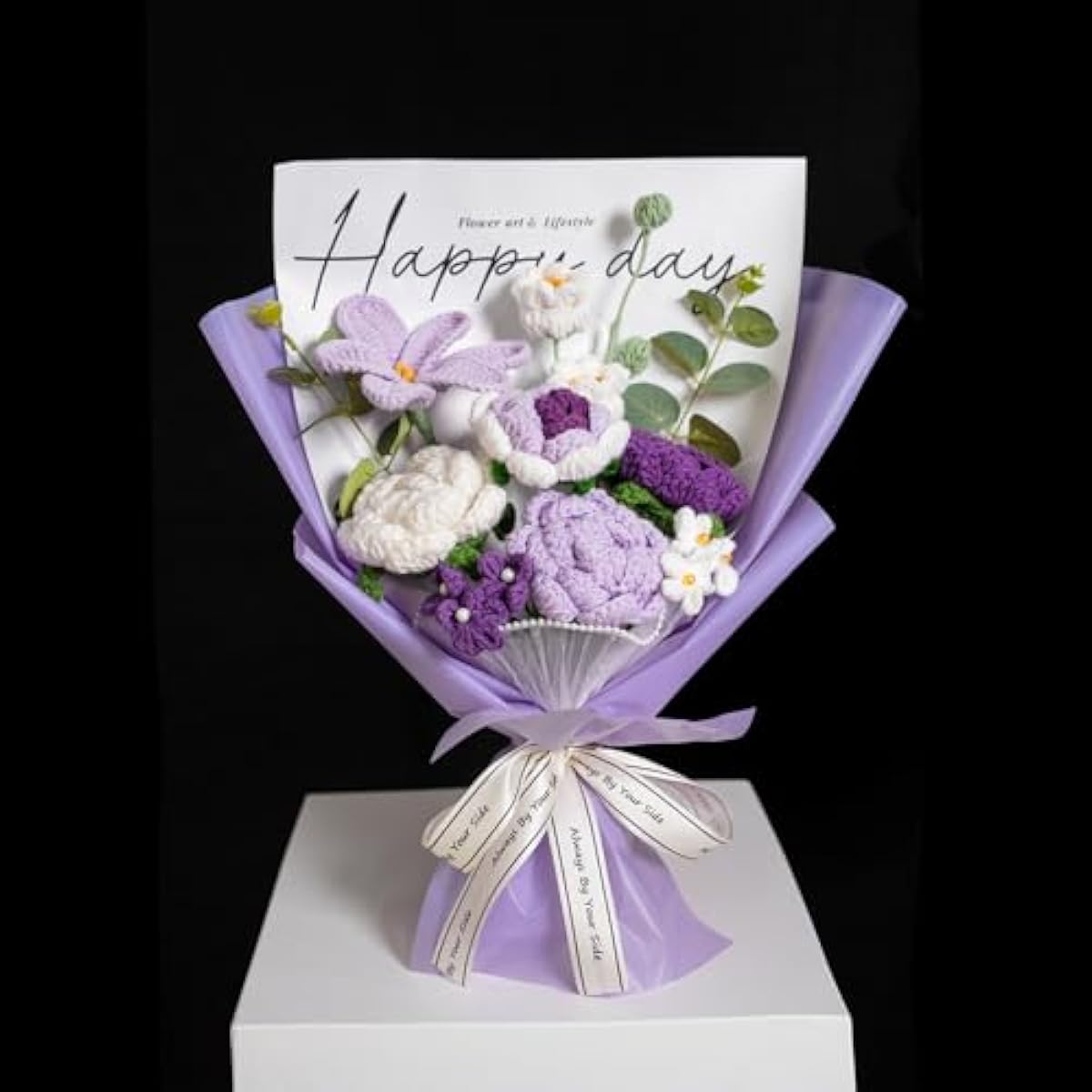 Completed Purple Crochet Flowers Bouquet, Handmade Knitted Bouquet, Crochet Artificial Flowers for Mother's Day Birthday, Wedding Home Decor, Gifts for Mom (Purple Tulip)