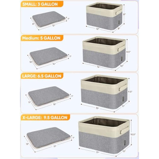 BALEINE 3 Pack Fabric Closet Storage Bins for Shelves, Linen Closet Organizers and Storage, Decorative Baskets for Organizing, Shelf, Clothes, Home, Office (Grey, 15"x11"x9.5")