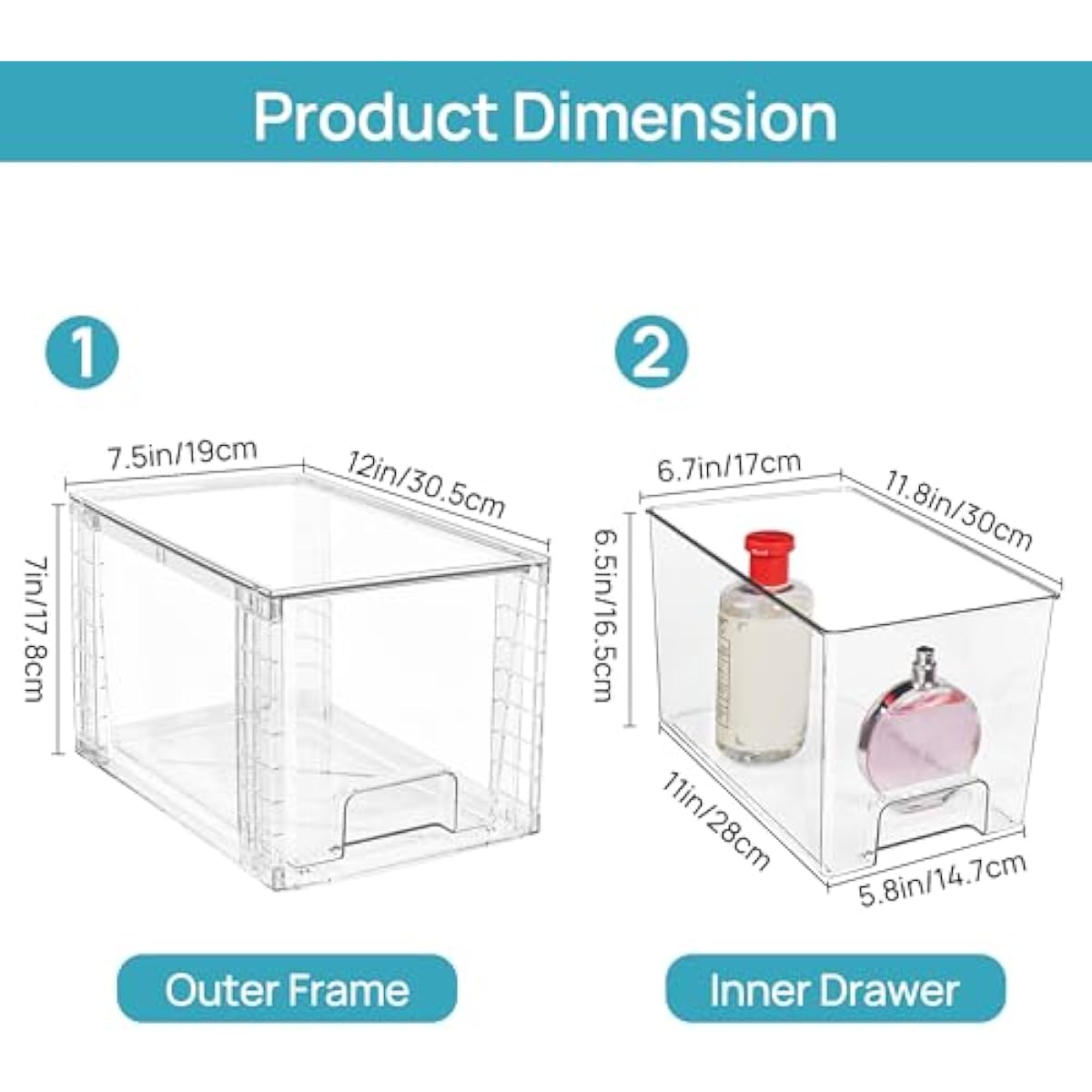Vtopmart 4 Pack Large Stackable Storage Drawers,Easily Assemble Acrylic Bathroom Closet Undersink Organizers and Storage,Plastic Bins for Kitchen Cabinets,Pantry,Makeup,Medicine Organization