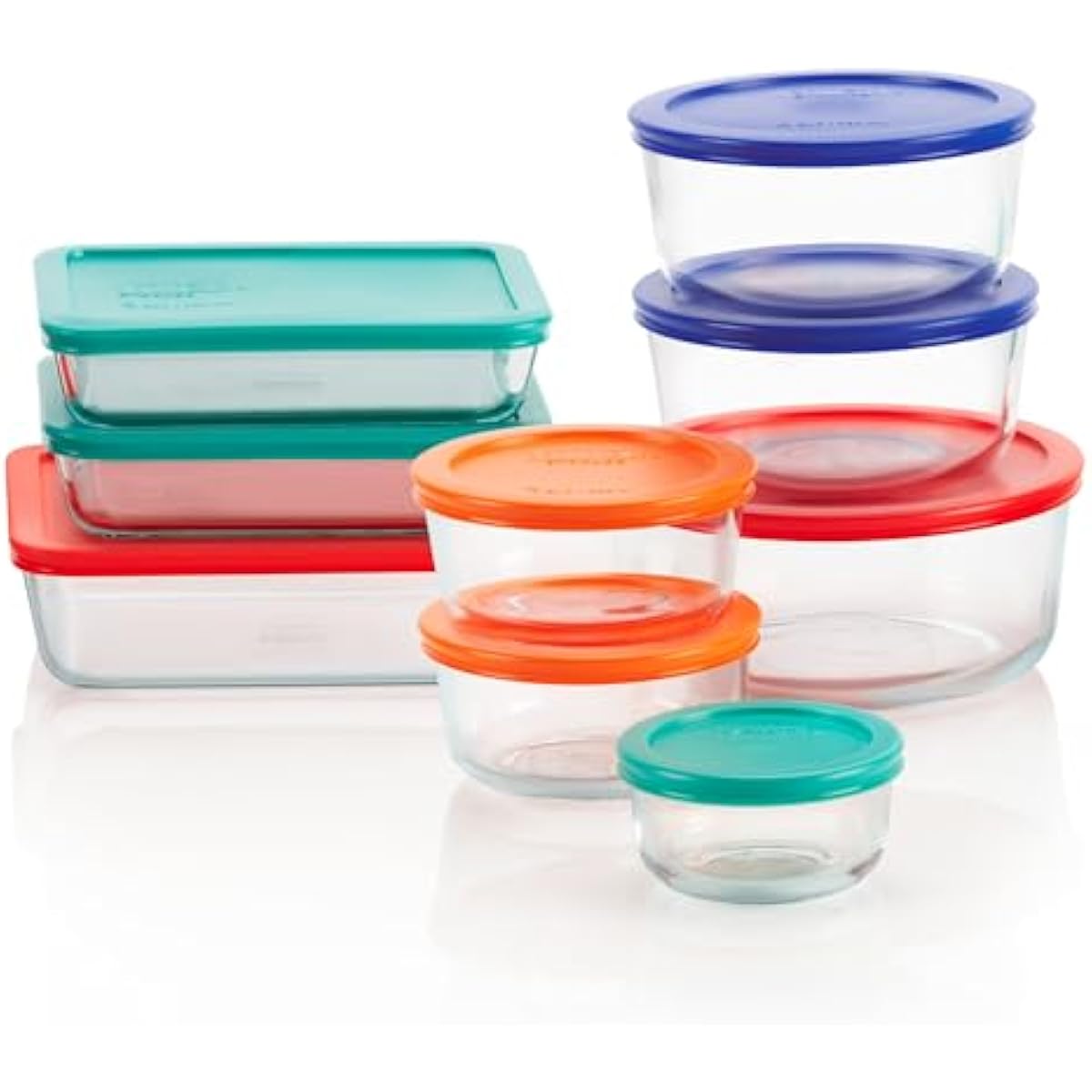 Pyrex Simply Store (9-Pack) Mixed Sized Glass Food Storage Set, Round & Rectangular Containers With Plastic Lids, BPA-Free, Dishwasher & Microwave Safe