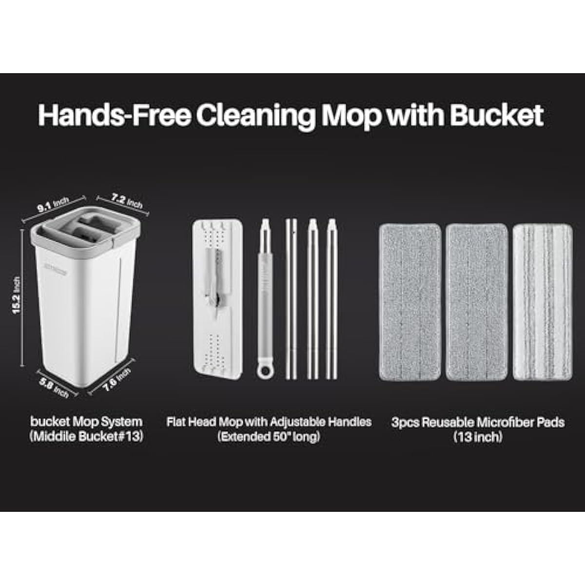JOYMOOP Mop and Bucket with Wringer Set, Hands Free Flat Floor Mop and Bucket, with 3 Washable Microfiber Pads, Wet and Dry Use, Floor Cleaning System