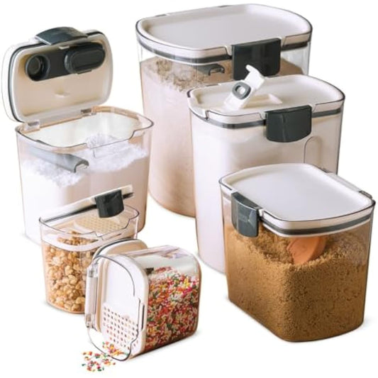 Progressive ProKeeper Baker's Airtight Kitchen Storage Canister Container Set for Flour, Sugar & More, Keeps Ingredients Fresh, with Accessories (Multicolor, 6- Piece)