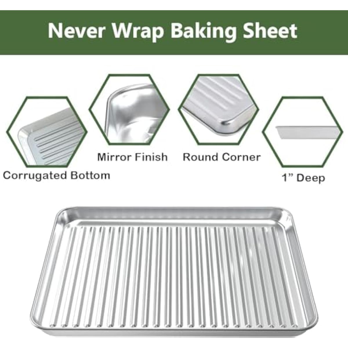 ROTTAY Baking Sheet with Rack Set (2 Pans + 2 Racks), Stainless Steel Cookie Sheet with Cooling Rack, Nonstick Baking Pan, Warp Resistant & Heavy Duty & Rust Free, Size 16 x 12 x 1 Inches