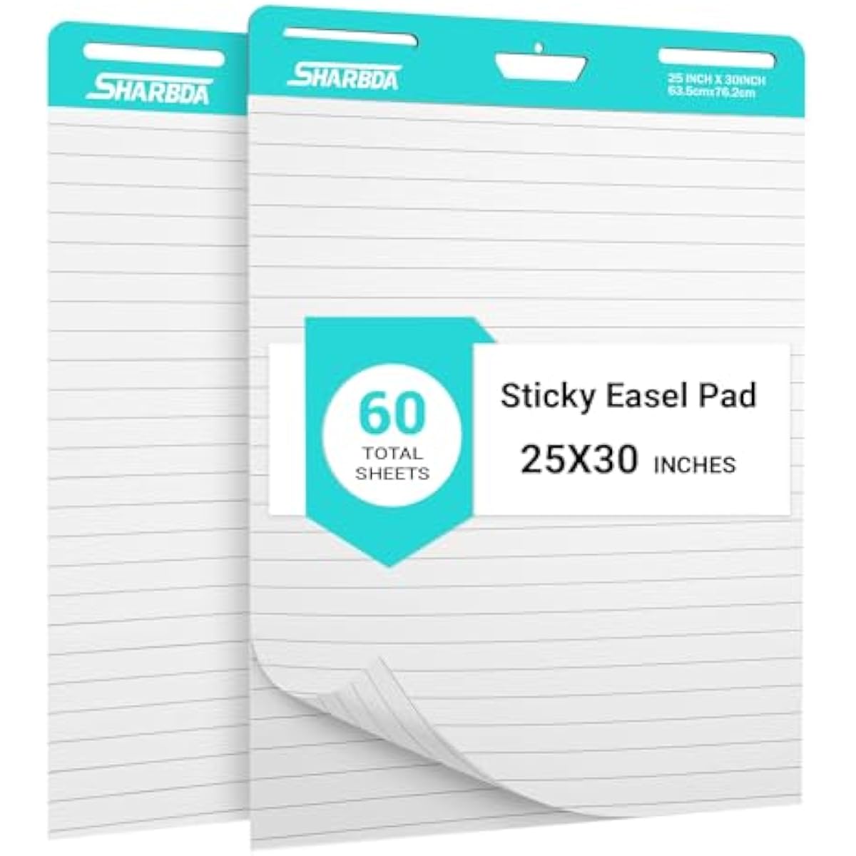Lined Sticky Easel Pad, 25 in x 30 in,Flip Chart Paper,Sticky Chart Paper for Teachers, Large Self-Stick Easel Paper,Super Sticky & Bleed-Resistant,30 Sheets/Pad,2 Pads