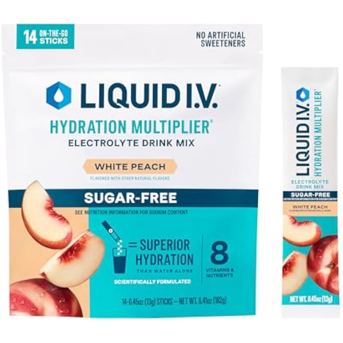 Liquid I.V.® Hydration Multiplier Sugar-Free - White Peach | Electrolyte Powder Drink Mix | 1 Pack (14 Servings)