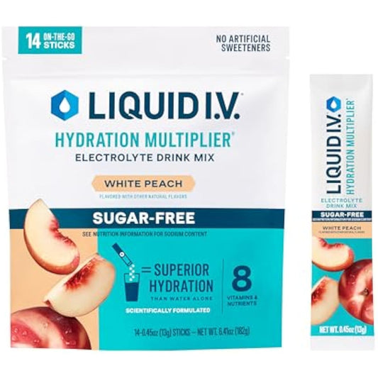 Liquid I.V.® Hydration Multiplier Sugar-Free - White Peach | Electrolyte Powder Drink Mix | 1 Pack (14 Servings)