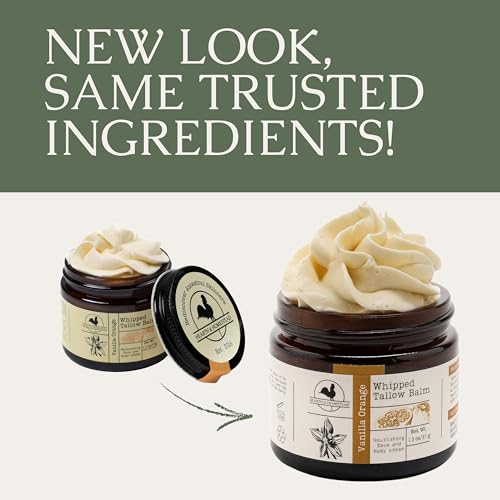 Hearth and Homestead: Handmade Whipped Tallow Balm (Vanilla Orange) - Organic Body Butter with Infused Olive Oil, for Eczema, Rosacea, Baby - 1.3 oz