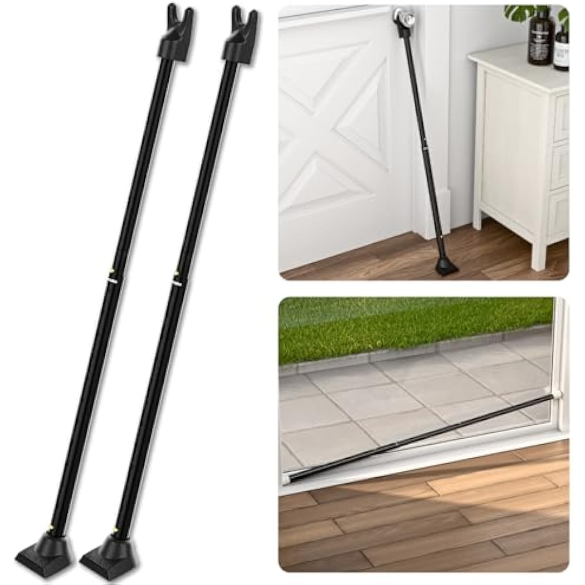 SECURITYMAN 2-in-1 Door Security Bar & Sliding Patio Door Security Bar (2 Pack) via Interchangeable Caps - Heavy Duty Iron Construction Door Stoppers Lock for Home, Apartment, Travel Hotel - Black